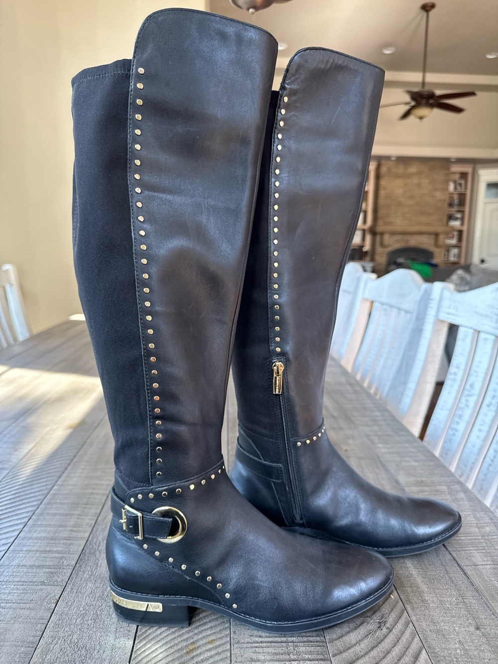 Vince Camuto Paterra Studded Tall Leather Riding Boots Women’s Size 7.5